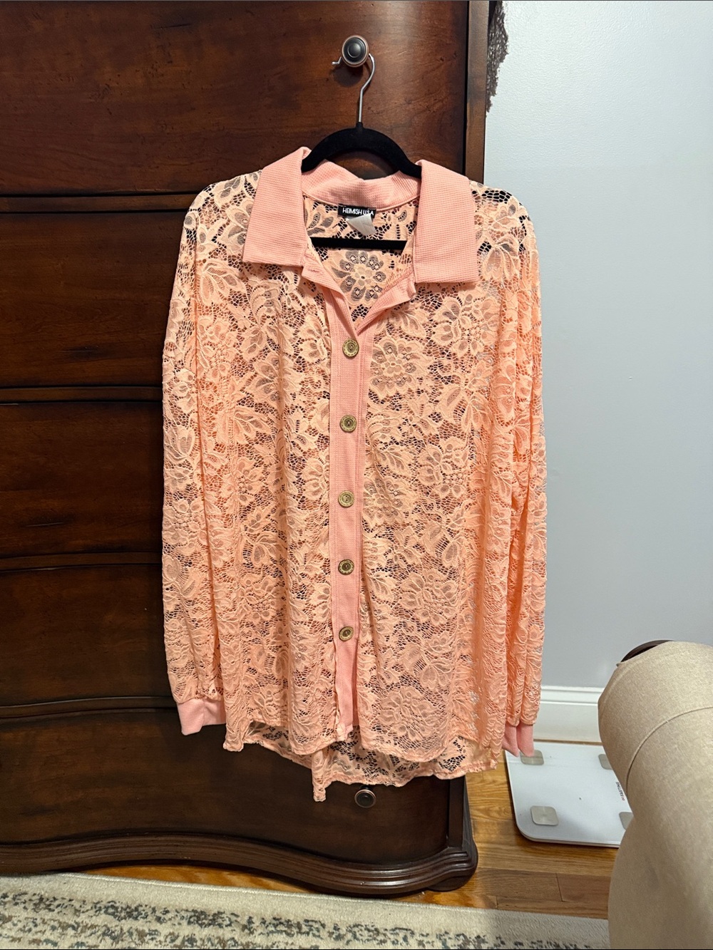 HEIMISH USA Peach Lace Button-Front Top